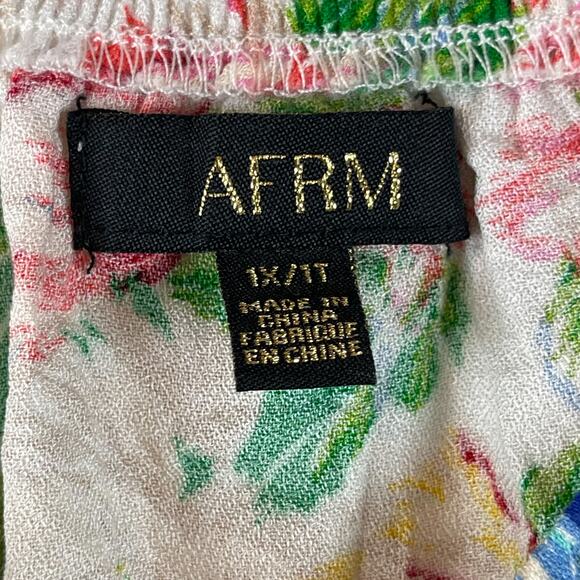 Afrm Cropped Floral Top Womens 1X Pink Green Balloon Long Sleeve Smocked - Picture 7 of 13